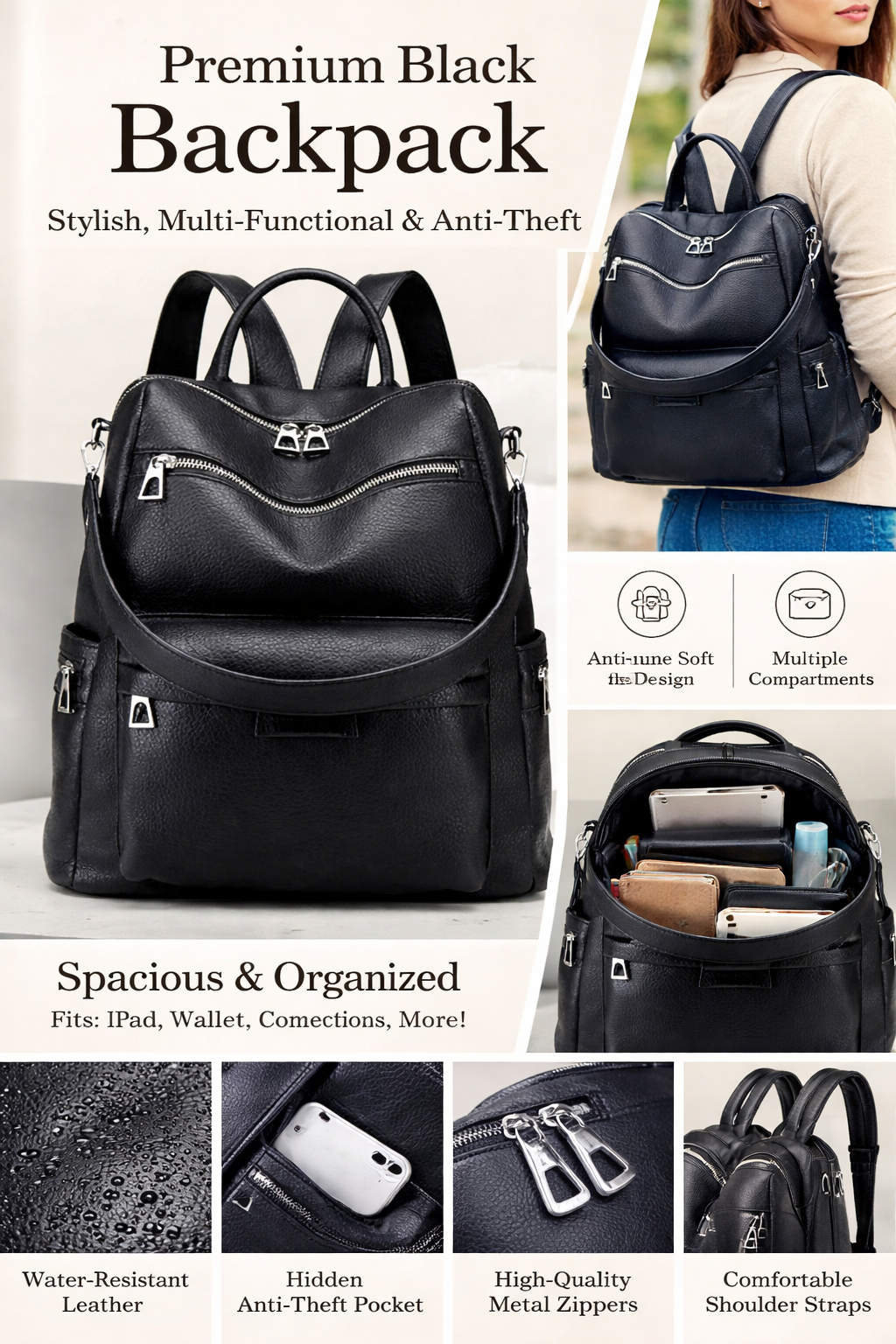 Premium Black Women’s Backpack Stylish