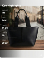 Black PU Leather Hand Bag